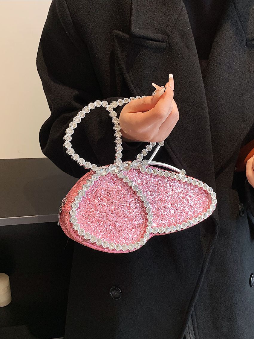 Rhinestone & Sequin Decor Butterfly Shape Novelty Bag