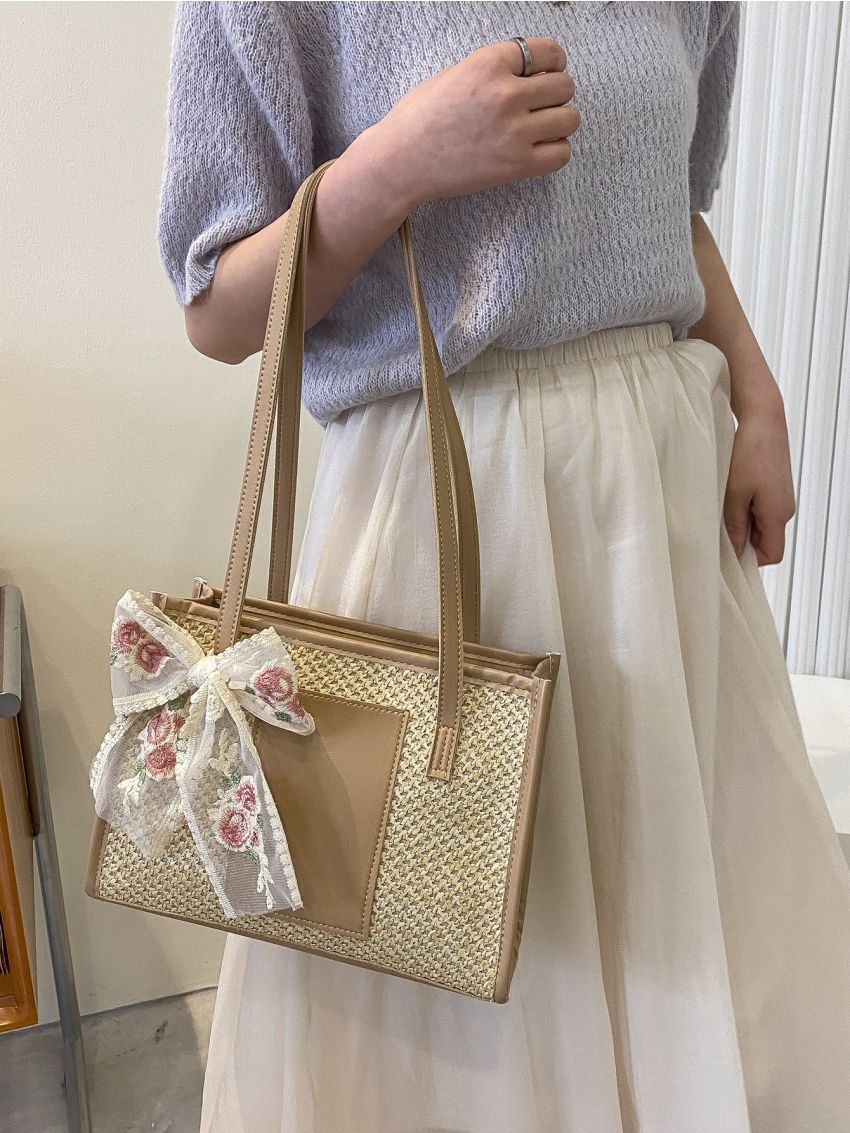 Twilly Scarf Decor Straw Bag