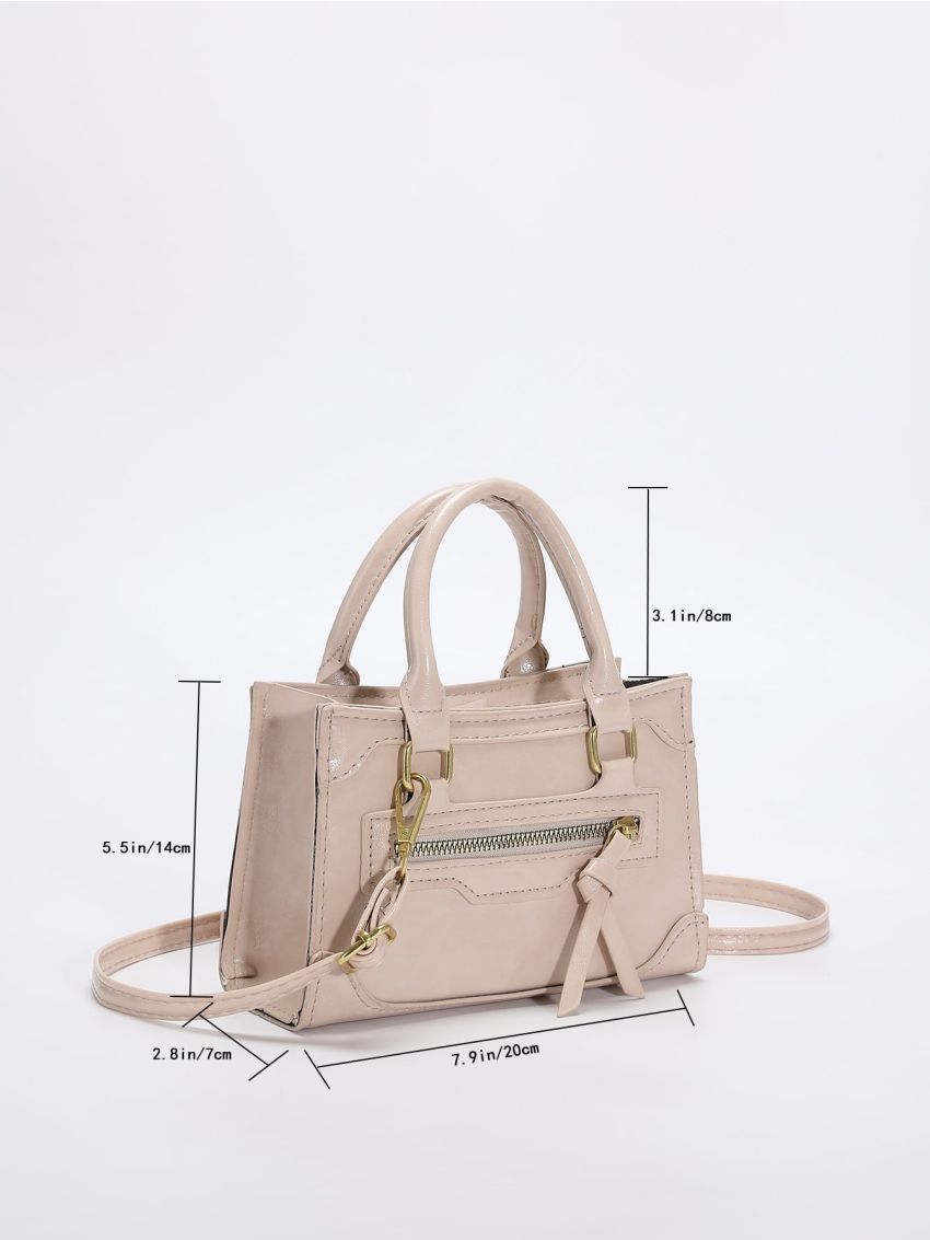 Mini Zipper Satchel Bag Double Handle Square Bag