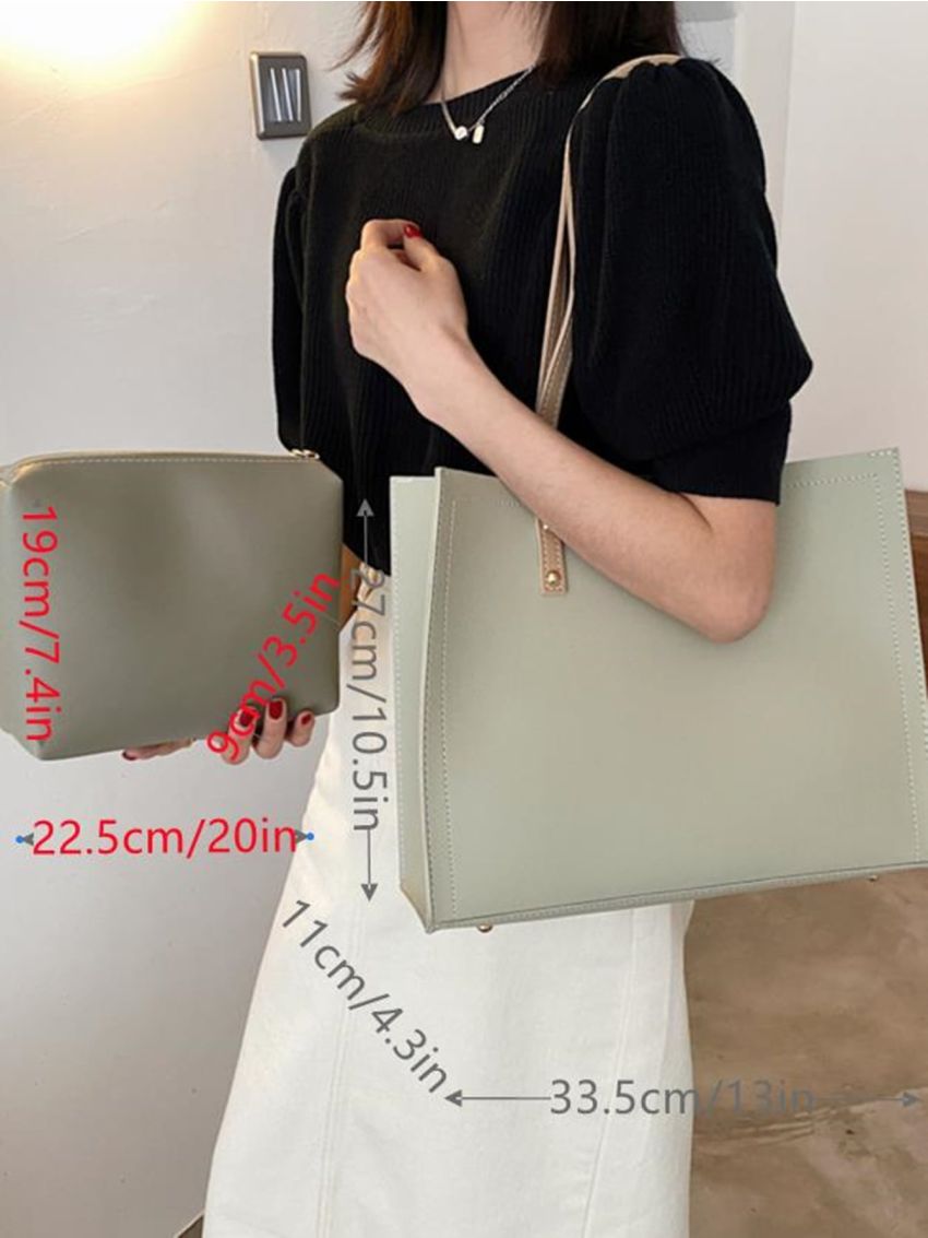 Minimalist Shoulder Tote Bag With Inner Pouch