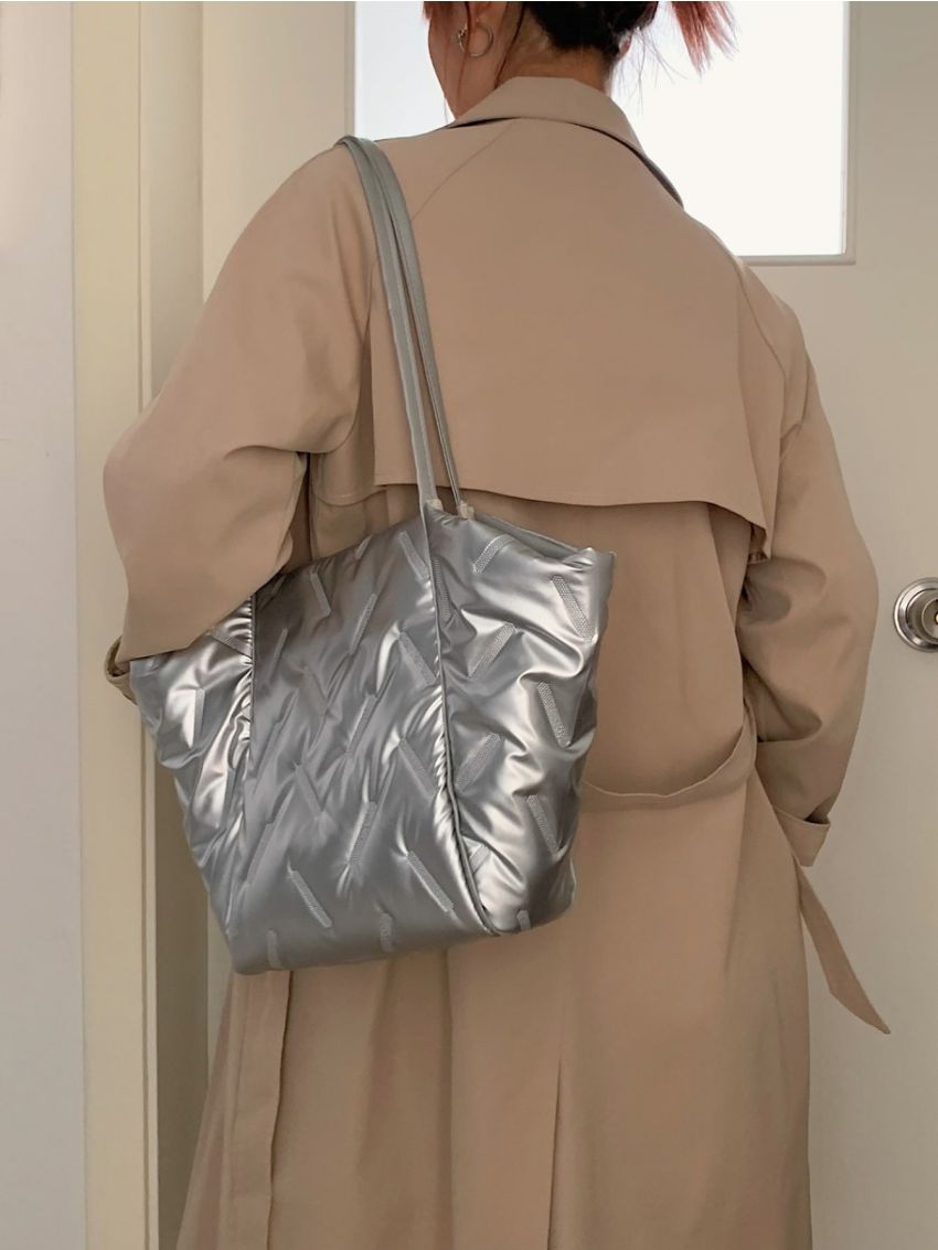 Metallic Quilted Shoulder Tote Bag