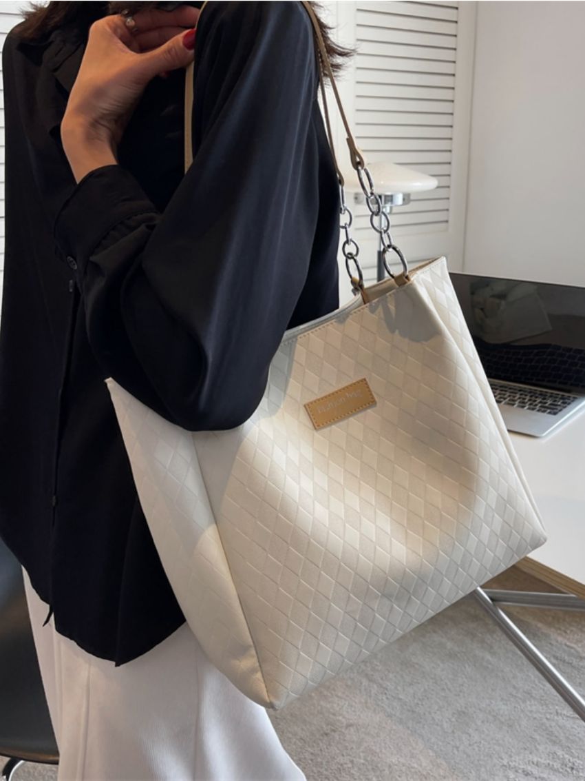 Letter Patch Decor Shoulder Tote Bag