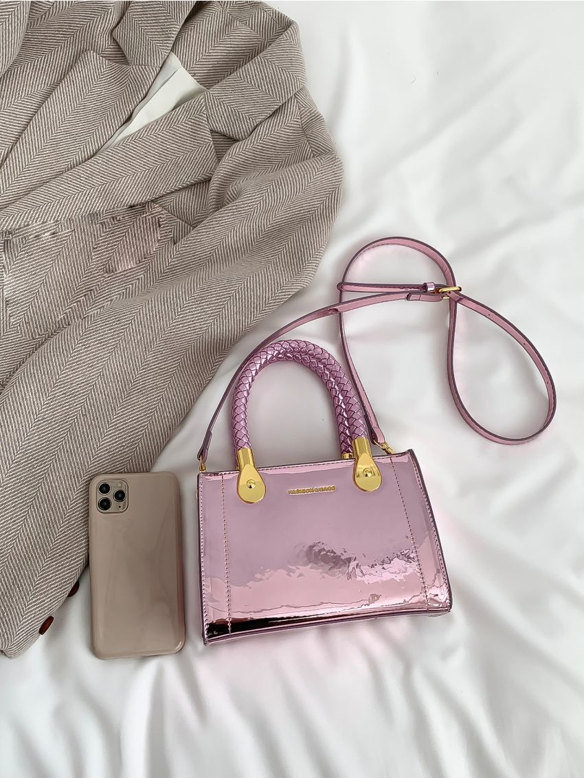 Mini Metallic Letter Graphic Square Bag