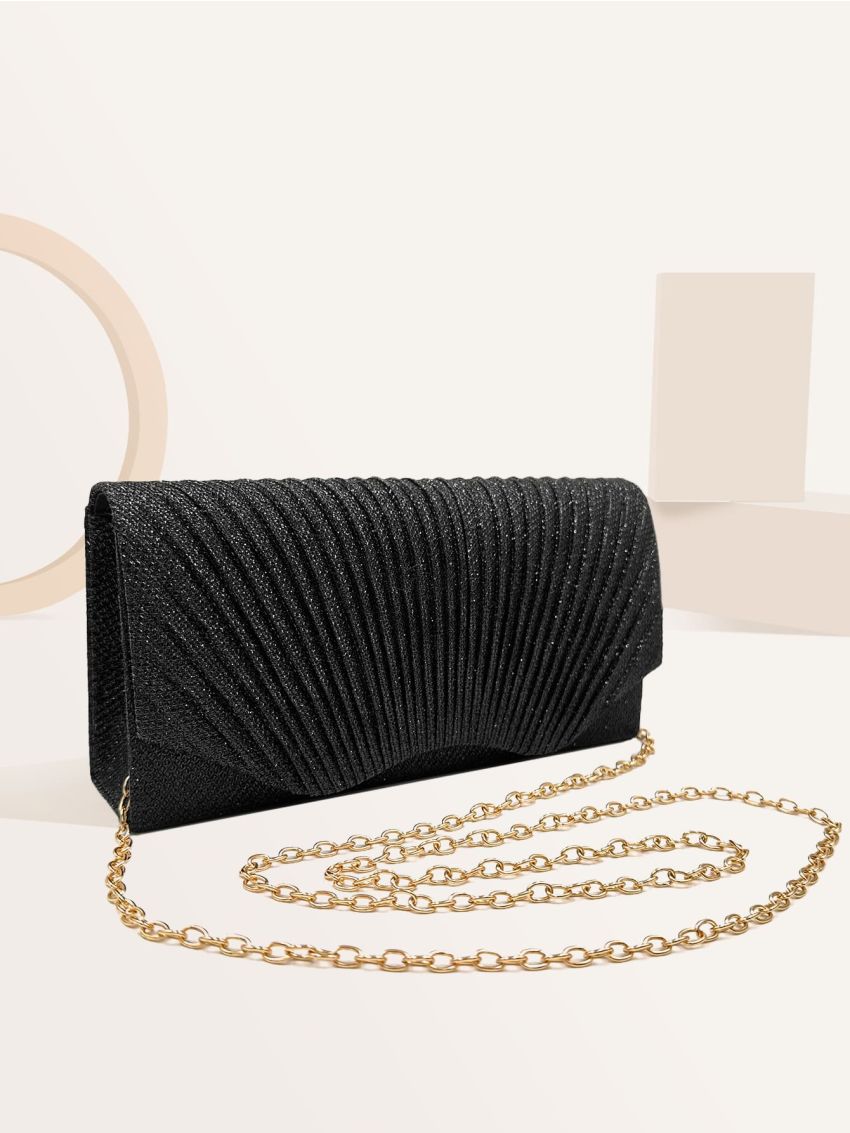 Mini Glitter Pleated Flap Chain Envelope Bag
