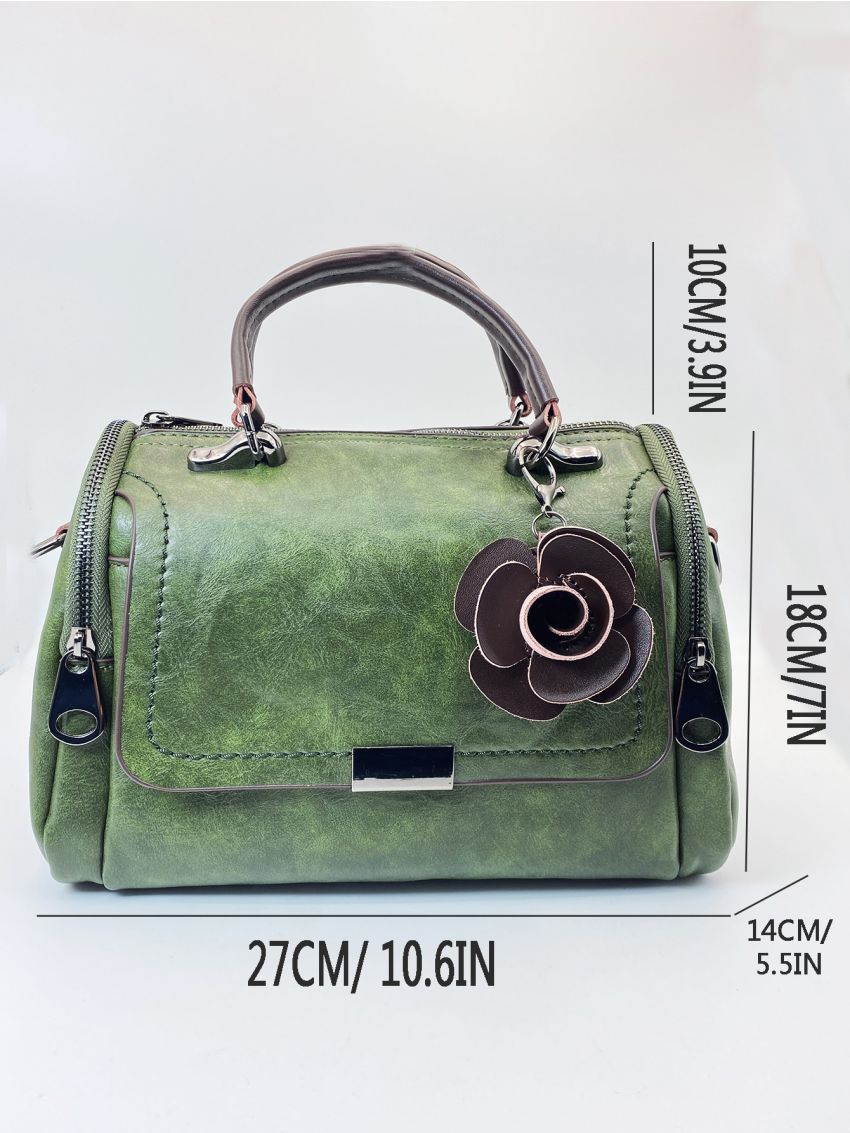 Metal Decor Flap Square Bag With Flower Charm