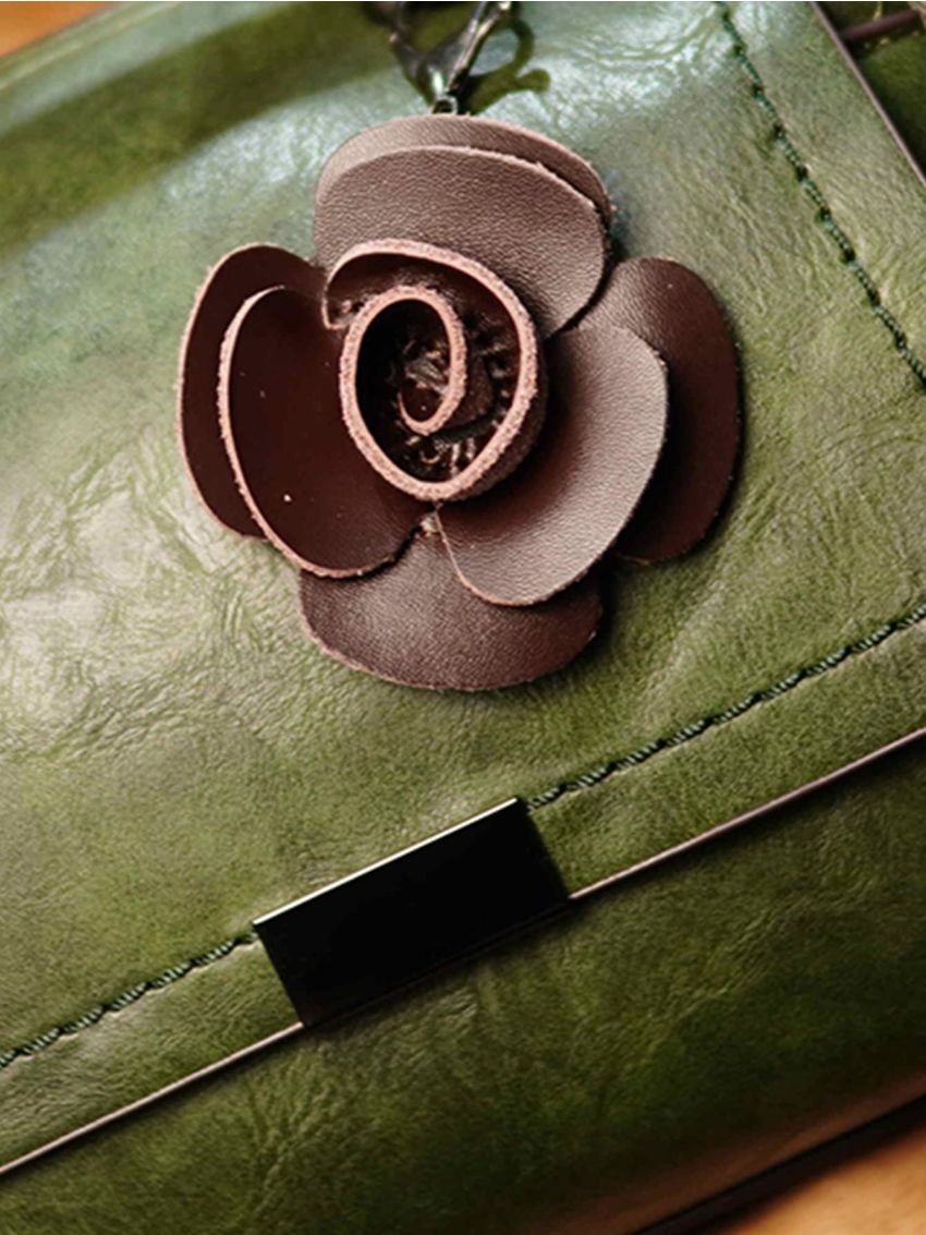 Metal Decor Flap Square Bag With Flower Charm