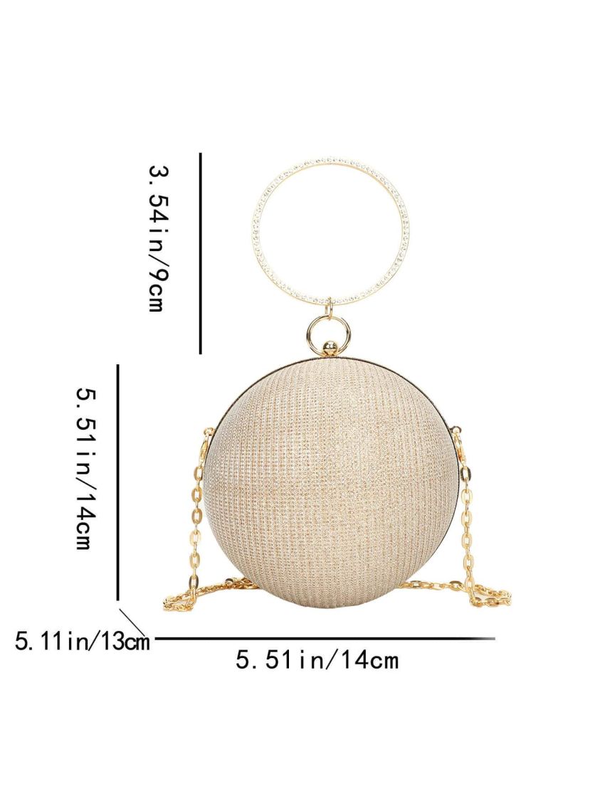 Mini Glitter Chain Circle Bag, Perfect Bride Purse For Wedding, Prom & Party Events