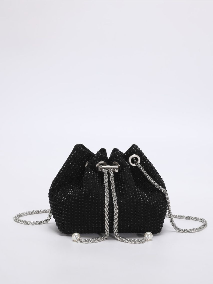 Rhinestone & Faux Pearl Decor Chain Bucket Bag