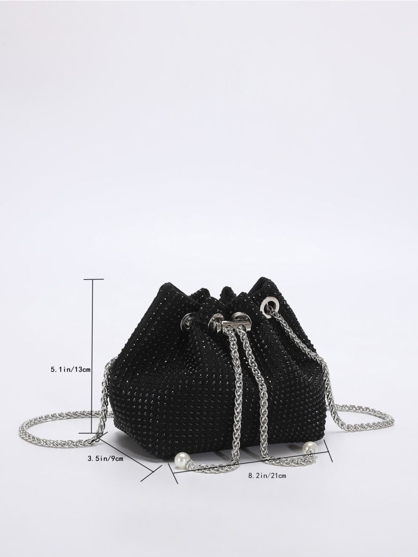 Rhinestone & Faux Pearl Decor Chain Bucket Bag