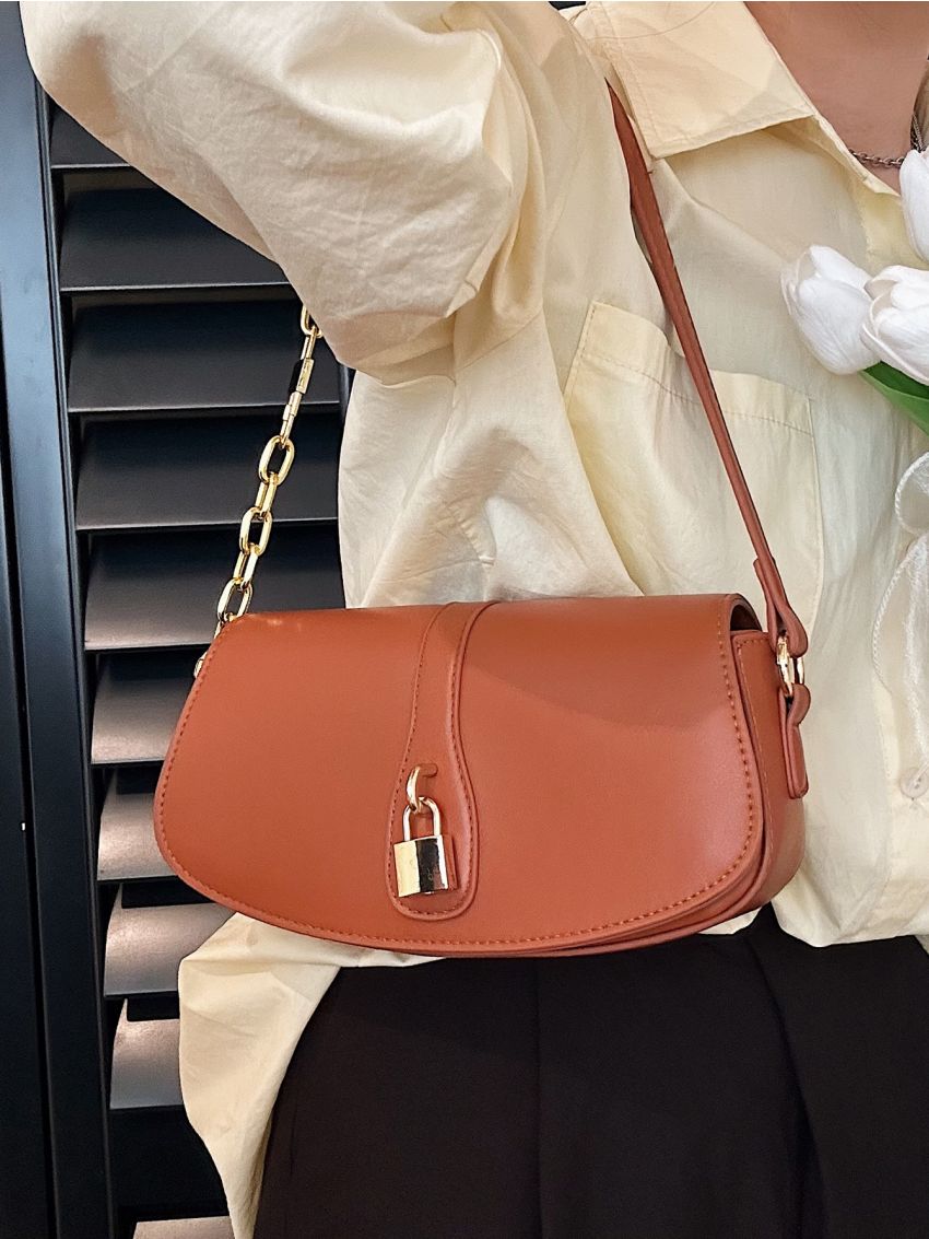 Lock Decor Flap Saddle Bag