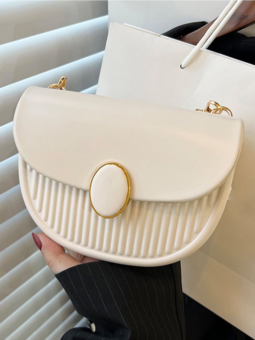 Mini Oval Decor Embossed Detail Flap Saddle Bag