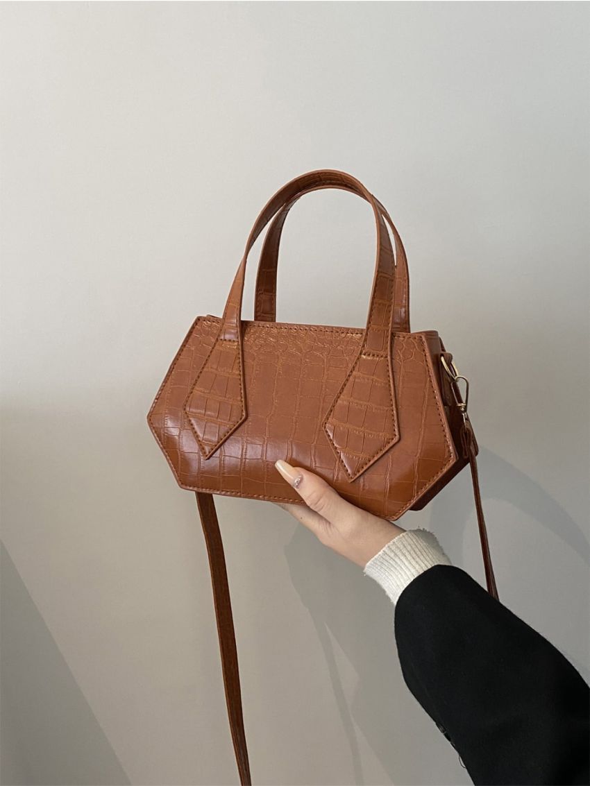 Crocodile Embossed Double Handle Novelty Bag