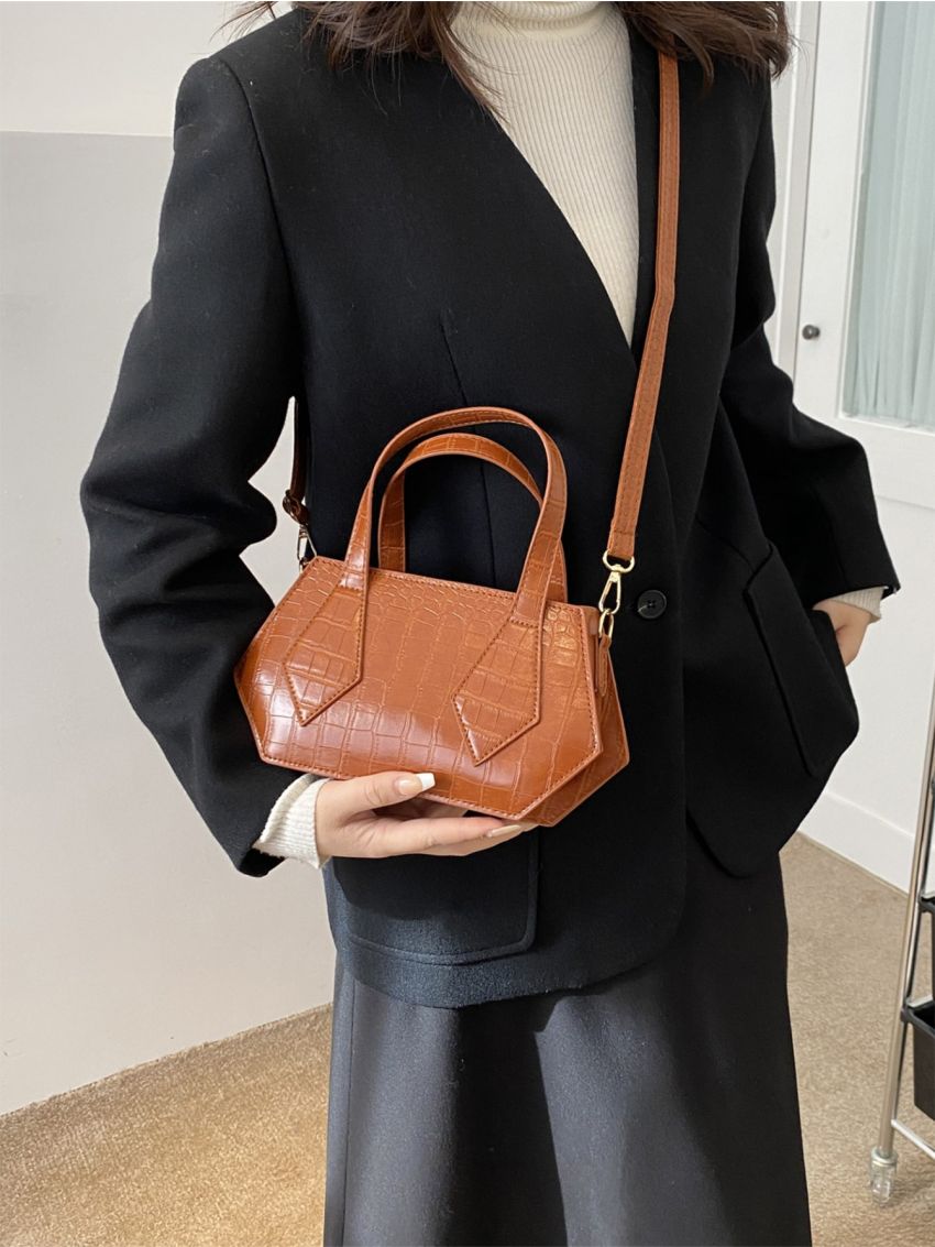 Crocodile Embossed Double Handle Novelty Bag