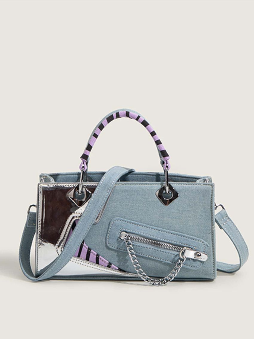 Colorblock Chain Decor Square Bag