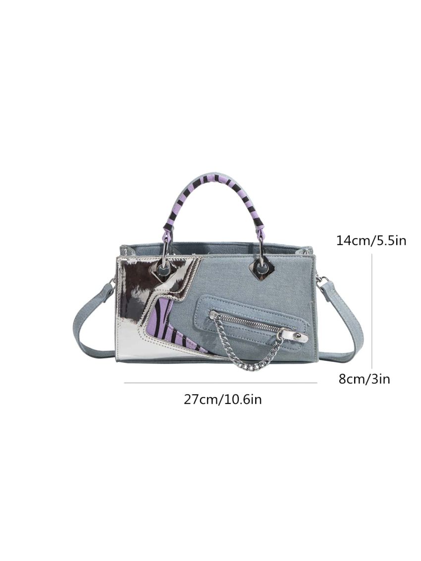 Colorblock Chain Decor Square Bag