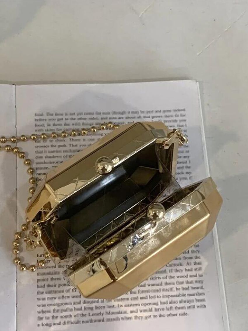 Mini Kiss Lock Chain Box Bag, Clear Bag