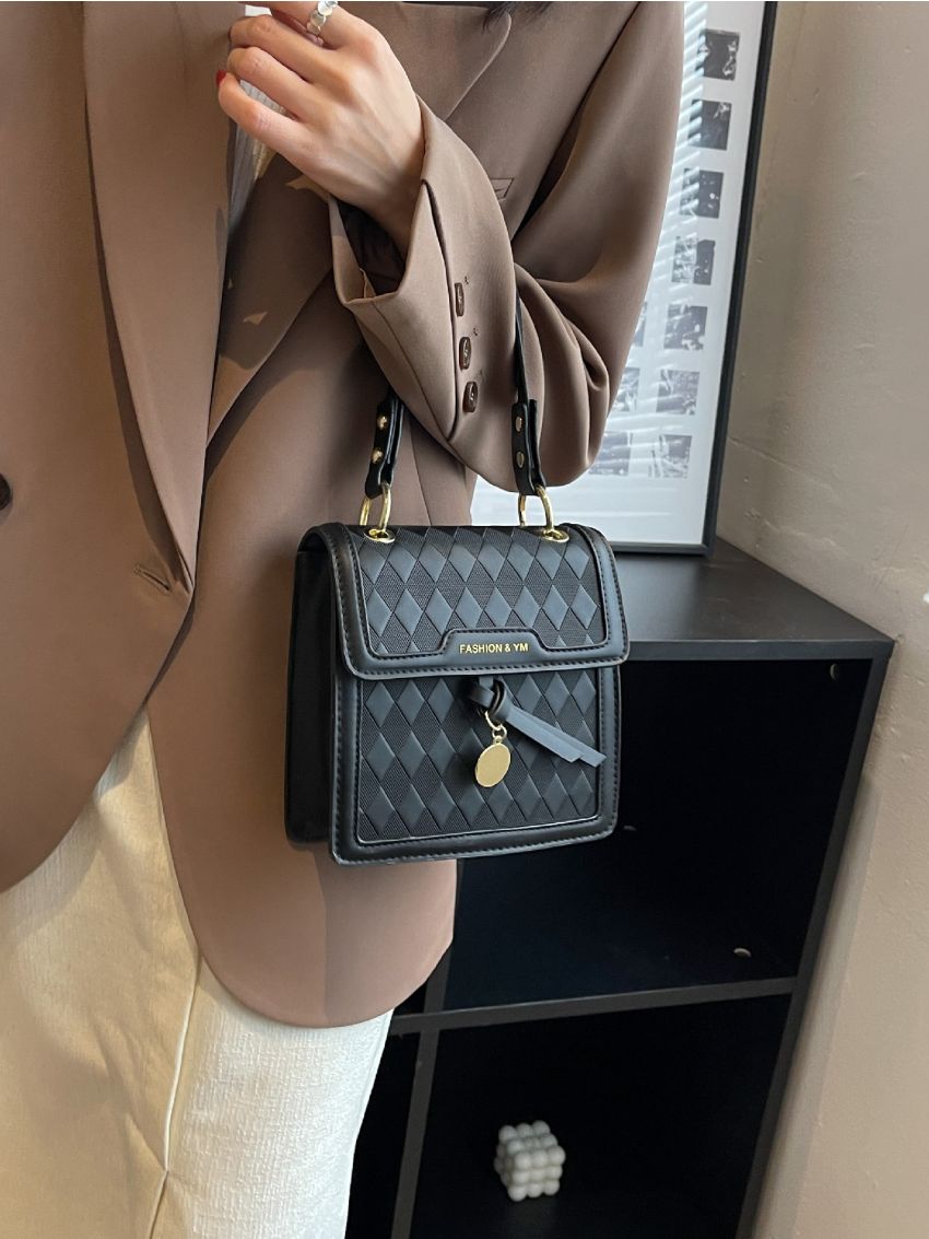 Mini Geometric Embossed Letter Graphic Flap Square Bag