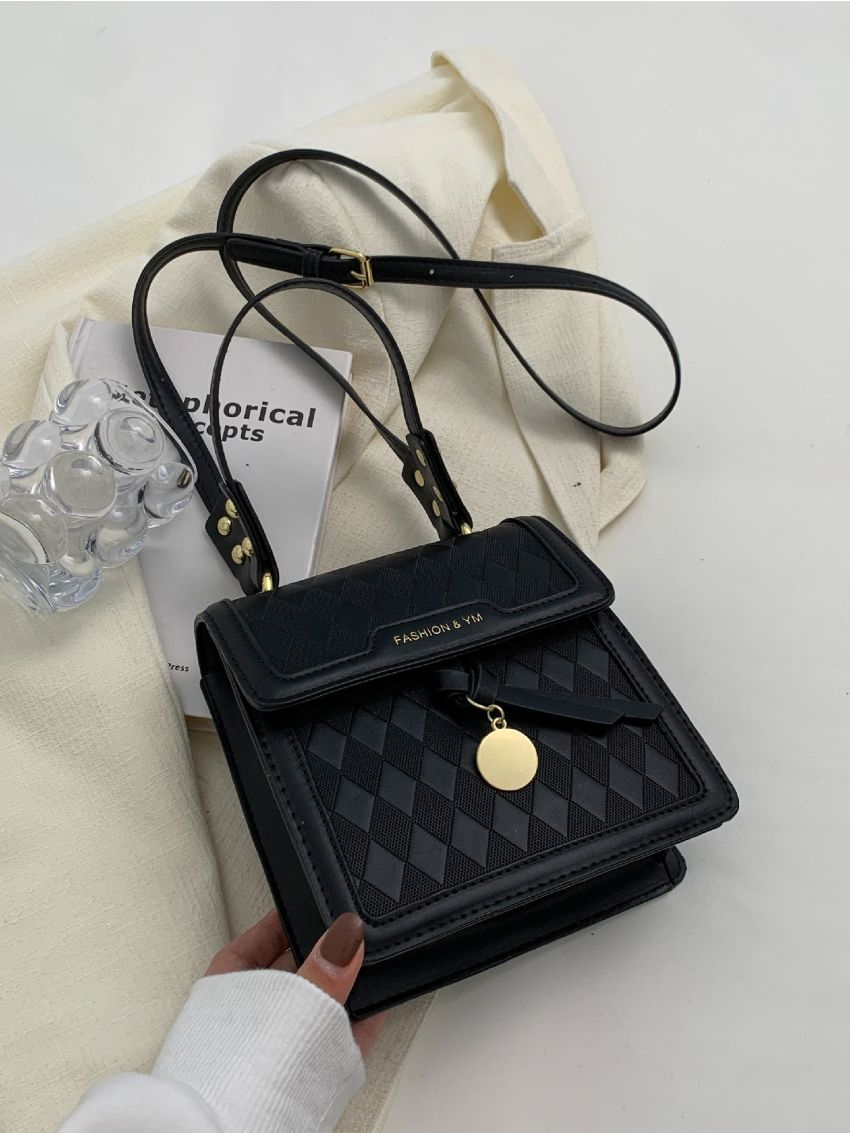 Mini Geometric Embossed Letter Graphic Flap Square Bag