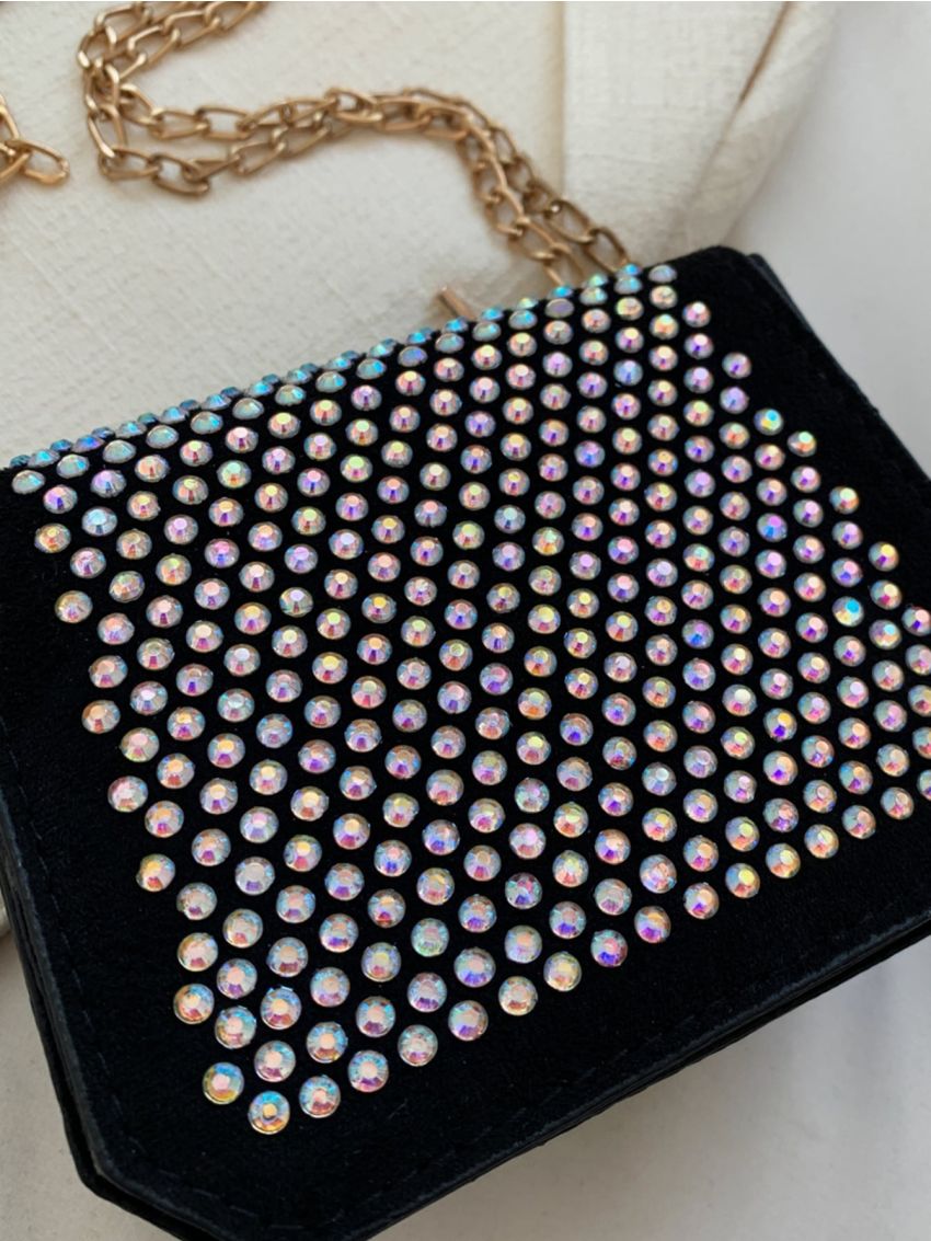Mini Rhinestone Decor Flap Square Bag