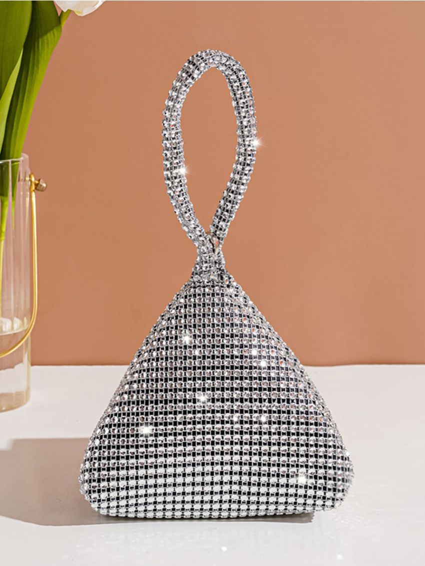 Mini Rhinestone Decor Top Handle Evening Bag, Perfect Bride Purse For Wedding, Prom & Party Events