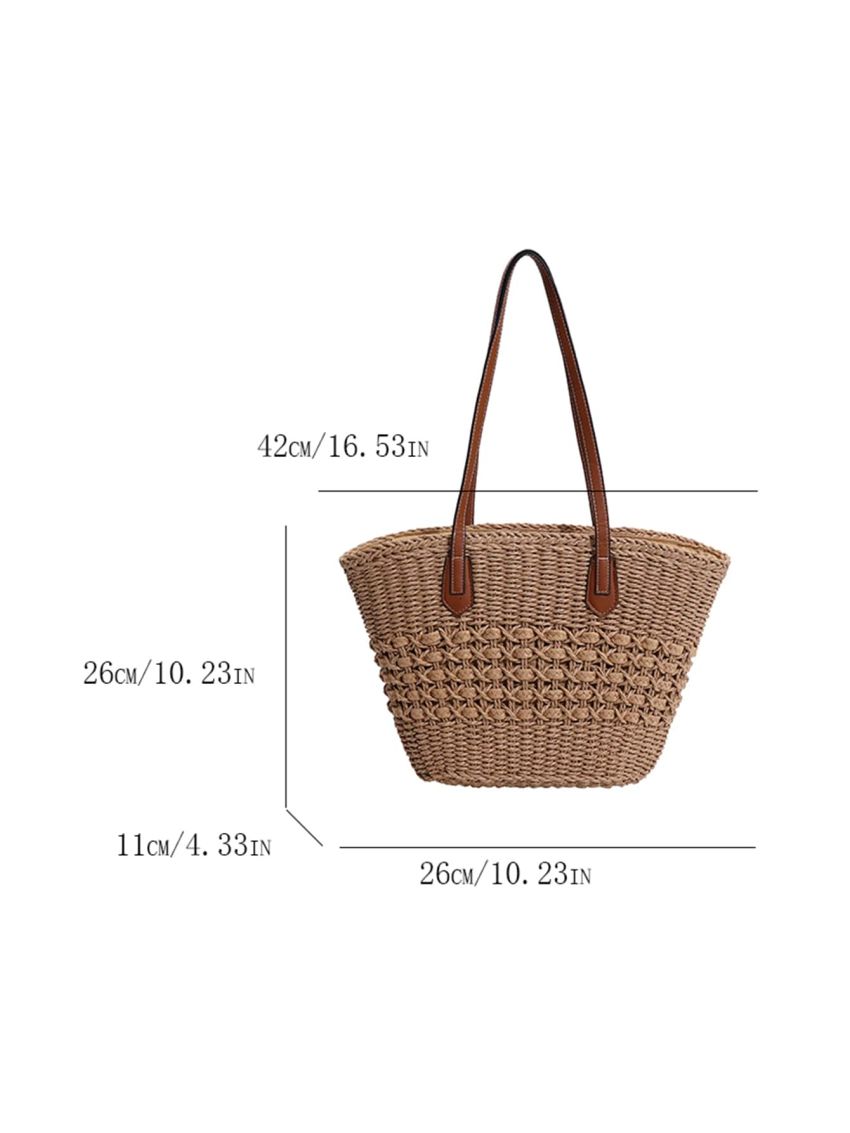 Minimalist Straw Bag Simple Straw Tote Bag, Large Capacity Shoulder Bag For Travel, Stylish Bag For Outdoor