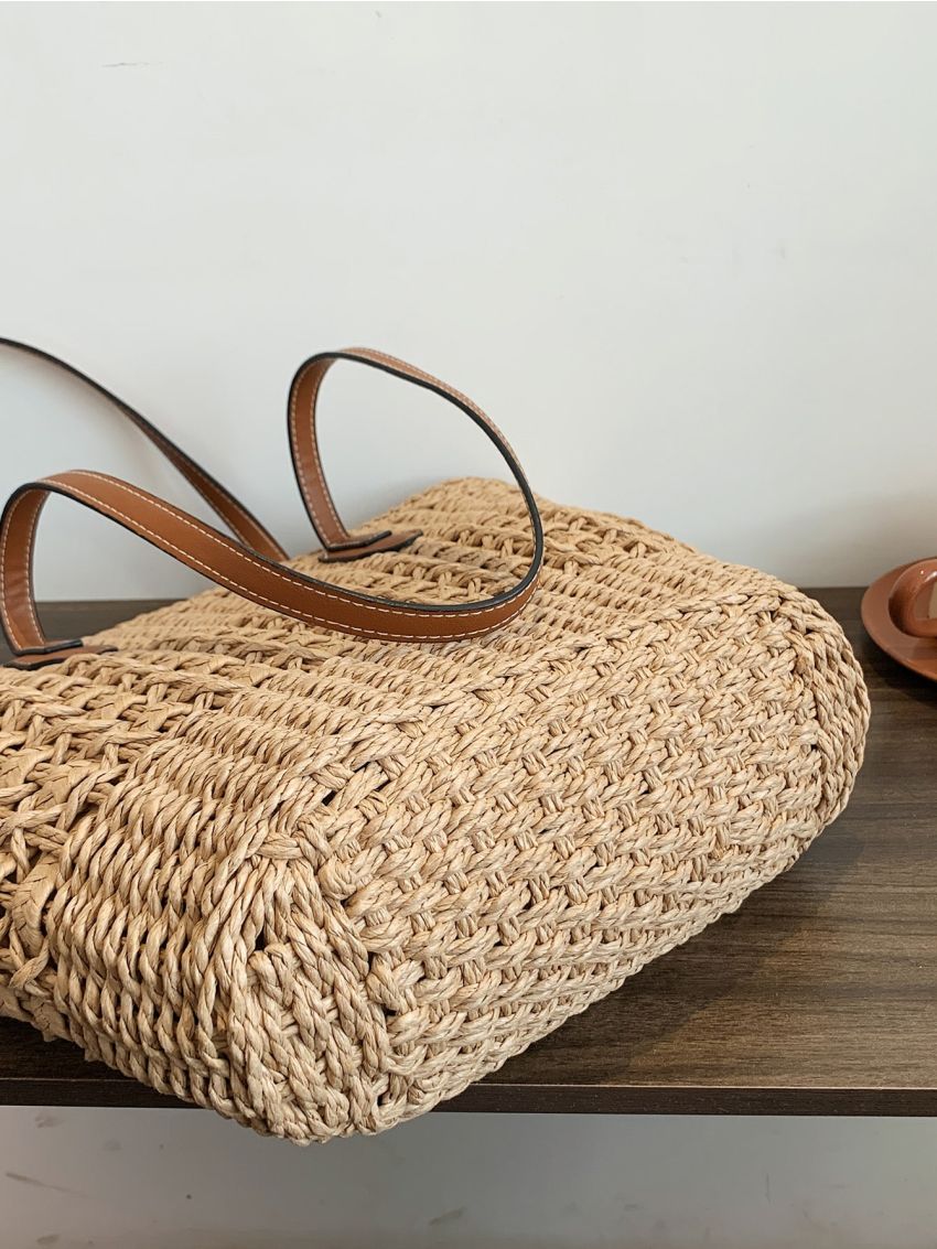 Minimalist Straw Bag Simple Straw Tote Bag, Large Capacity Shoulder Bag For Travel, Stylish Bag For Outdoor