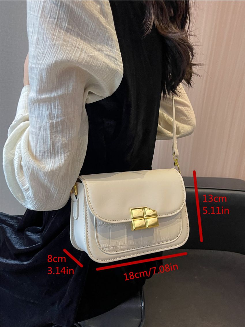 Mini Crocodile Embossed Metal Lock Flap Square Bag