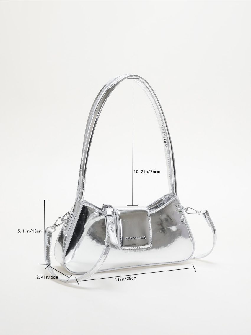 Metallic Artificial Patent Leather Baguette Bag