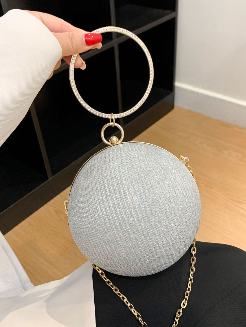Mini Glitter Chain Circle Bag, Perfect Bride Purse For Wedding, Prom & Party Events