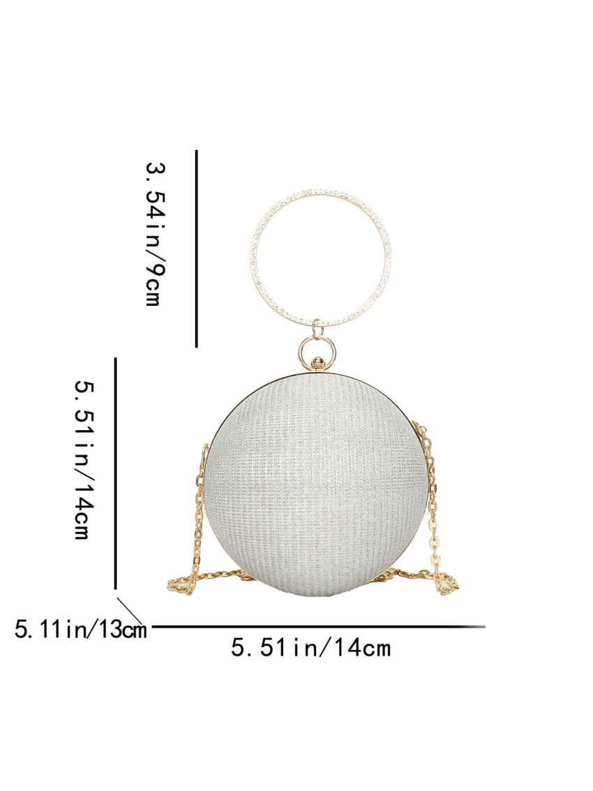 Mini Glitter Chain Circle Bag, Perfect Bride Purse For Wedding, Prom & Party Events