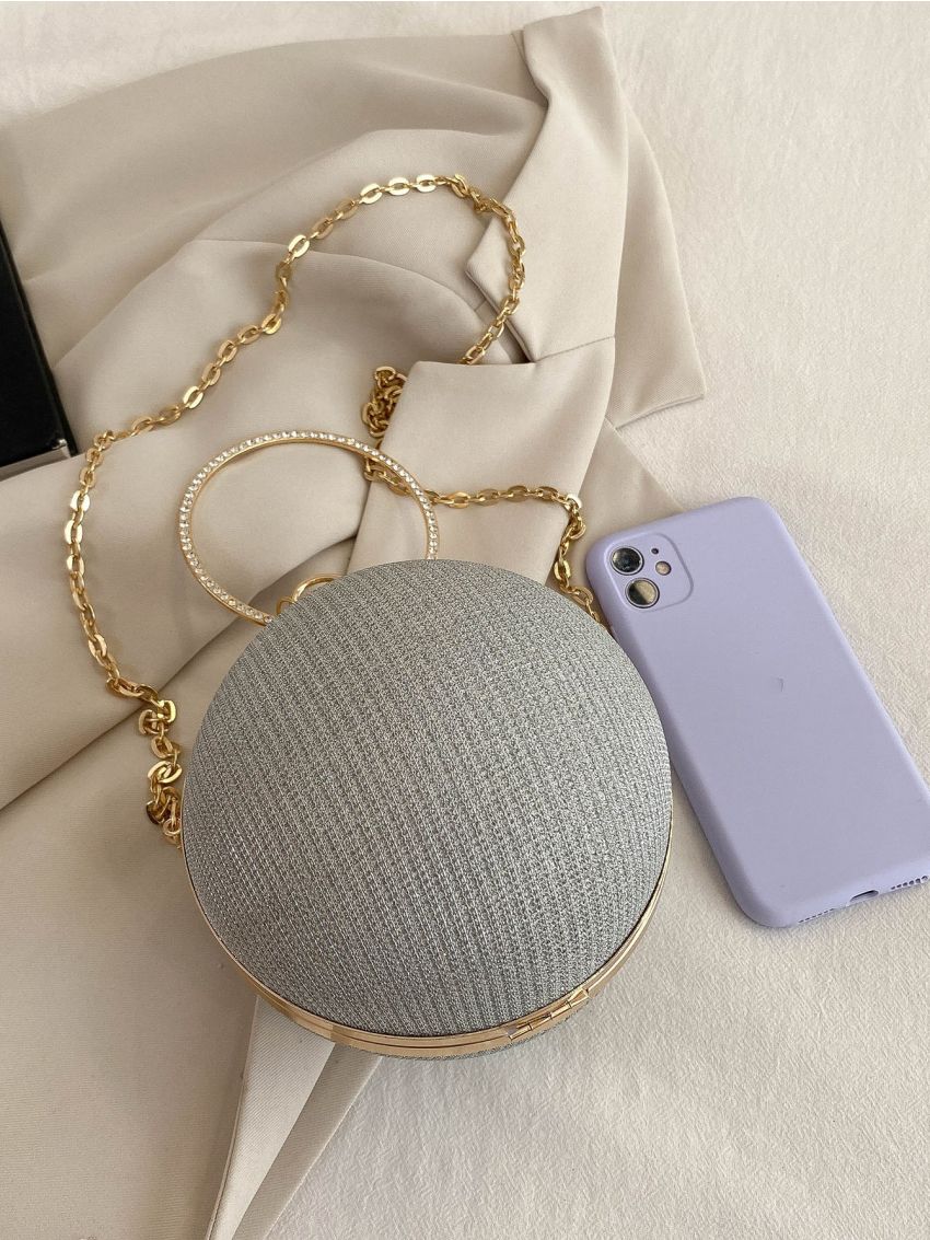 Mini Glitter Chain Circle Bag, Perfect Bride Purse For Wedding, Prom & Party Events