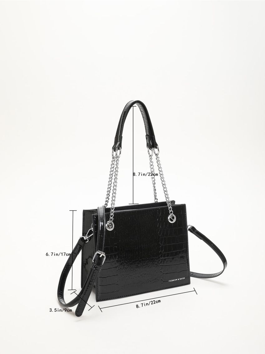 Metallic Crocodile Embossed Chain Square Bag