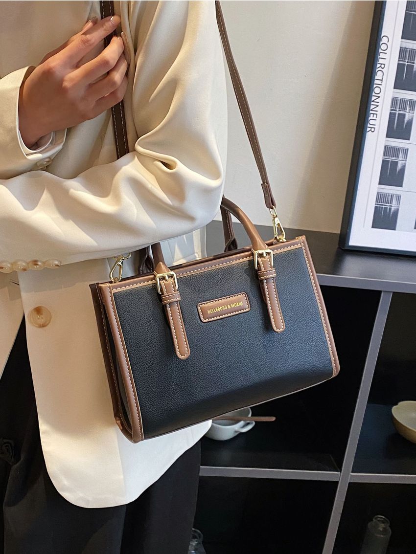 Letter Patch Decor Contrast Binding Square Bag