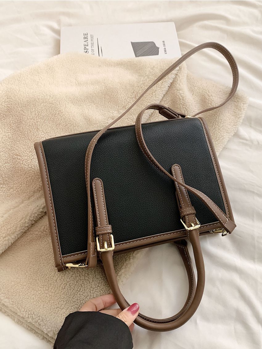 Letter Patch Decor Contrast Binding Square Bag