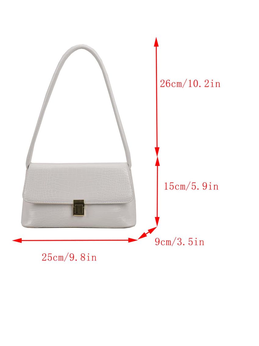 Crocodile Embossed Metal Lock Flap Square Bag