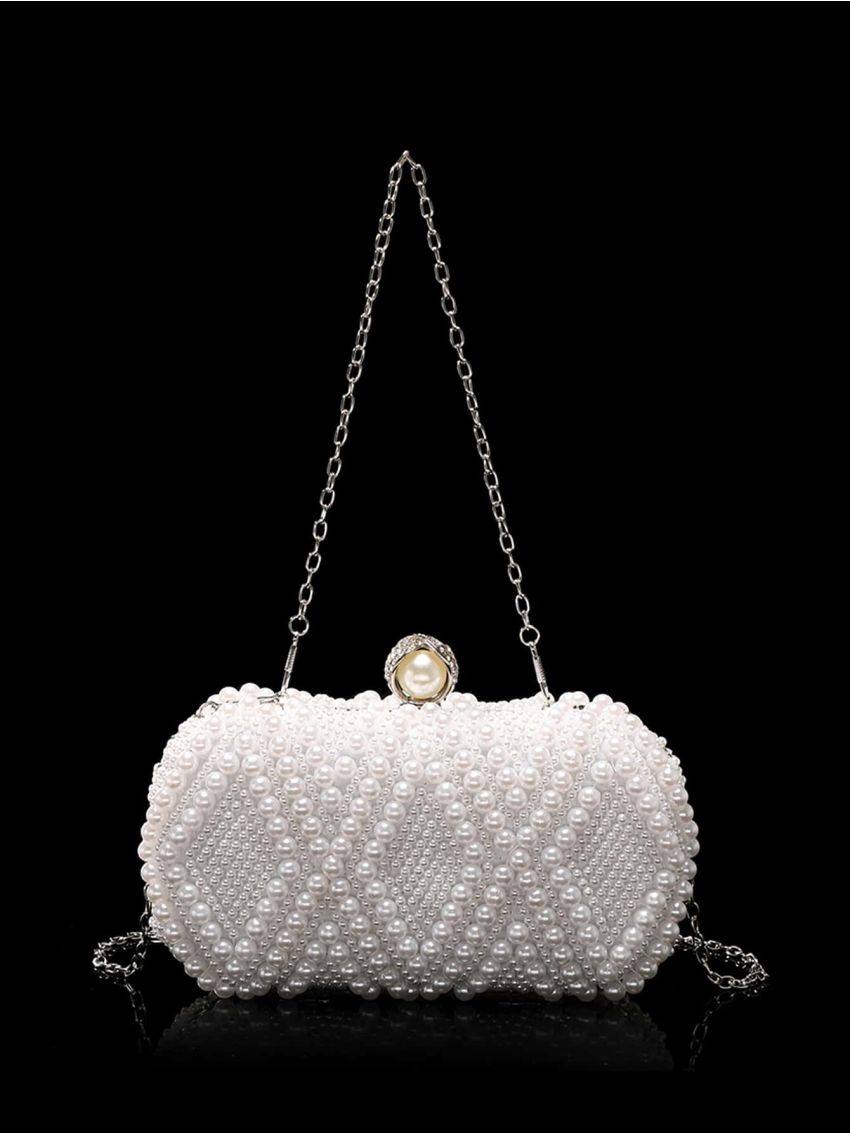Mini Faux Pearl & Rhinestone Decor Chain Box Bag