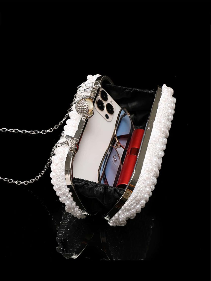Mini Faux Pearl & Rhinestone Decor Chain Box Bag