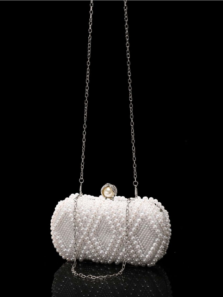 Mini Faux Pearl & Rhinestone Decor Chain Box Bag