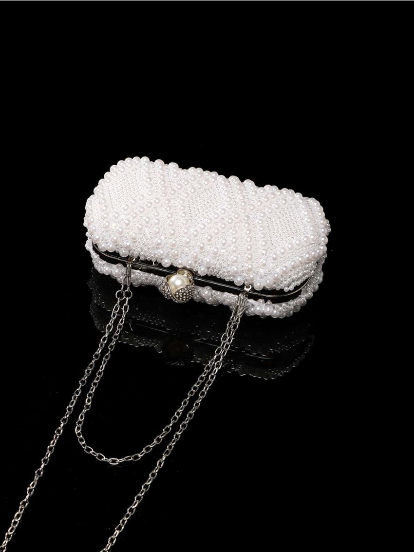 Mini Faux Pearl & Rhinestone Decor Chain Box Bag