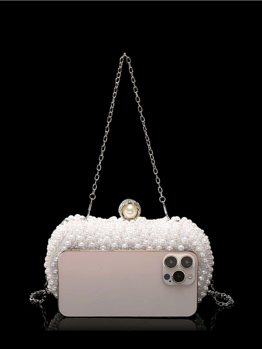 Mini Faux Pearl & Rhinestone Decor Chain Box Bag