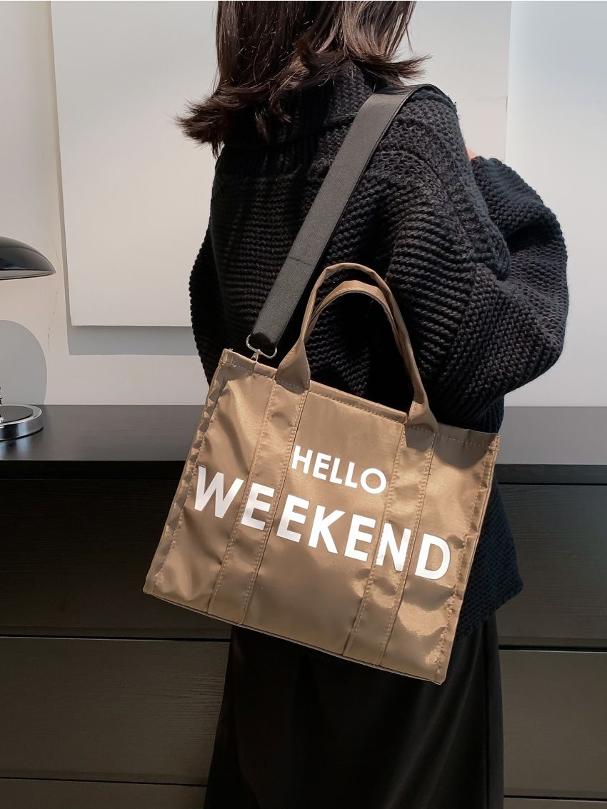 Letter Graphic Top Handle Bag