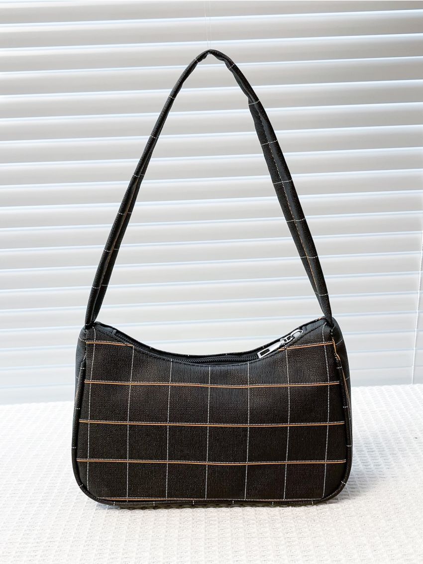 Plaid Pattern Baguette Bag