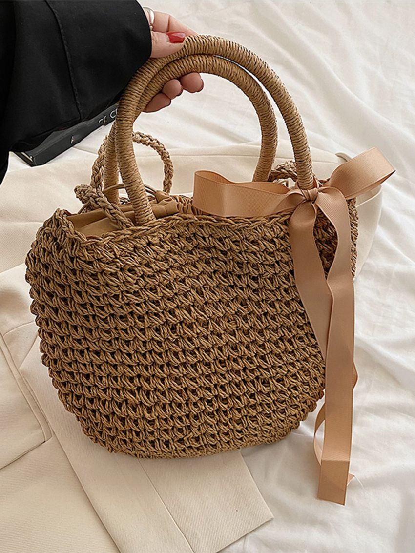 Minimalist Bow Decor Straw Bag
