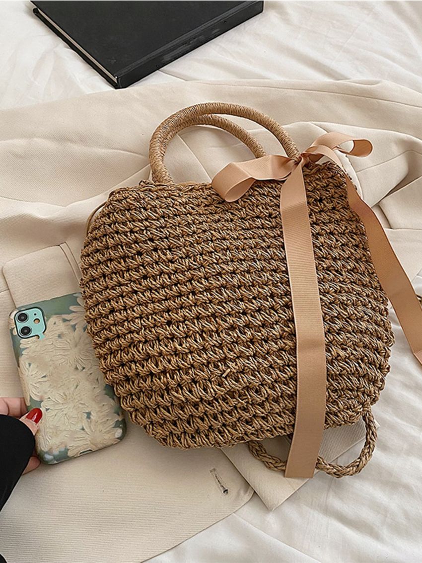 Minimalist Bow Decor Straw Bag