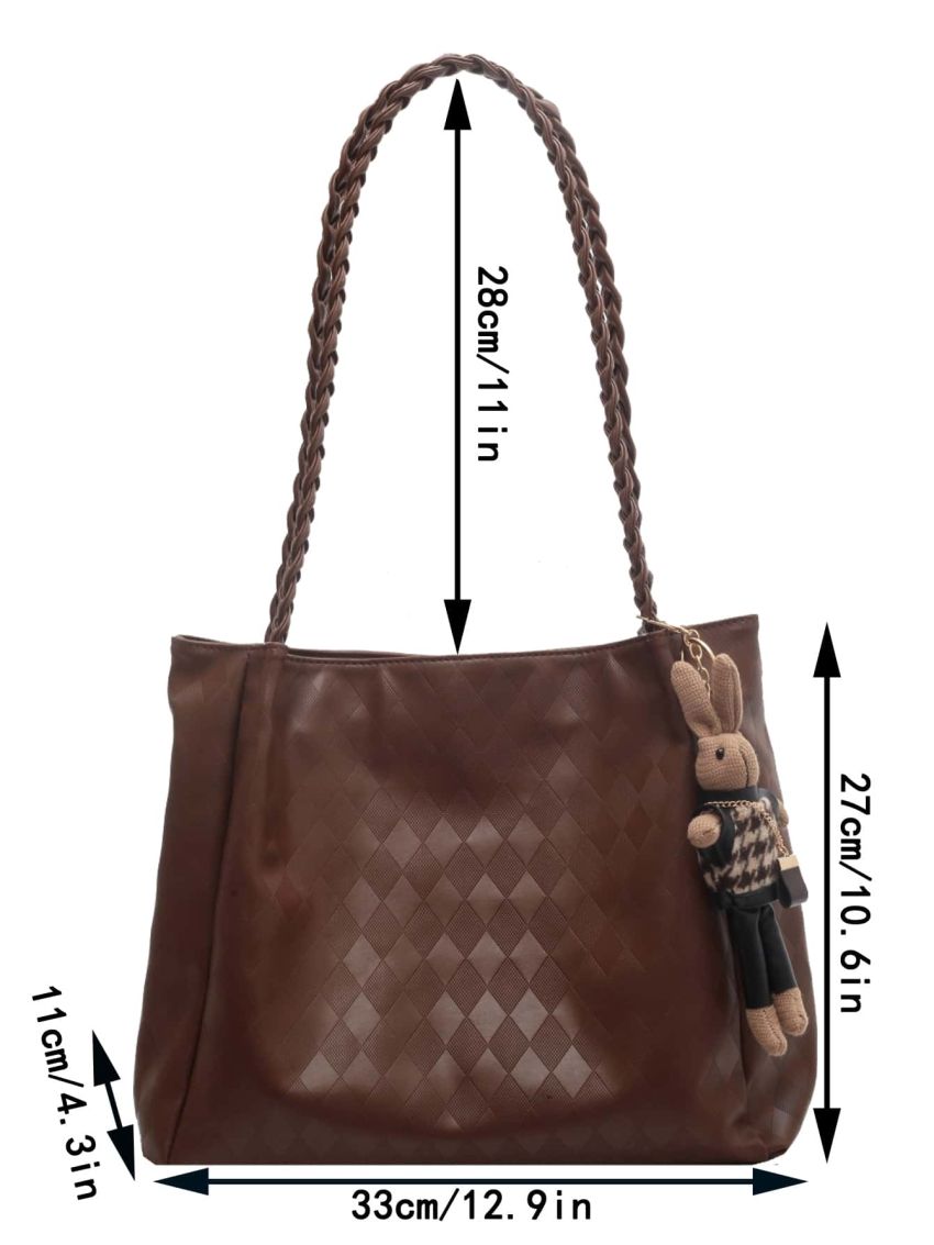 Geometric Embossed Shoulder Tote Bag With Bag Charm