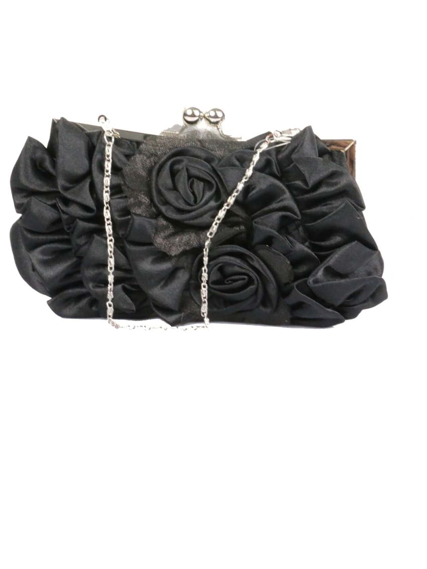 Flower Decor Kiss Lock Chain Evening Bag