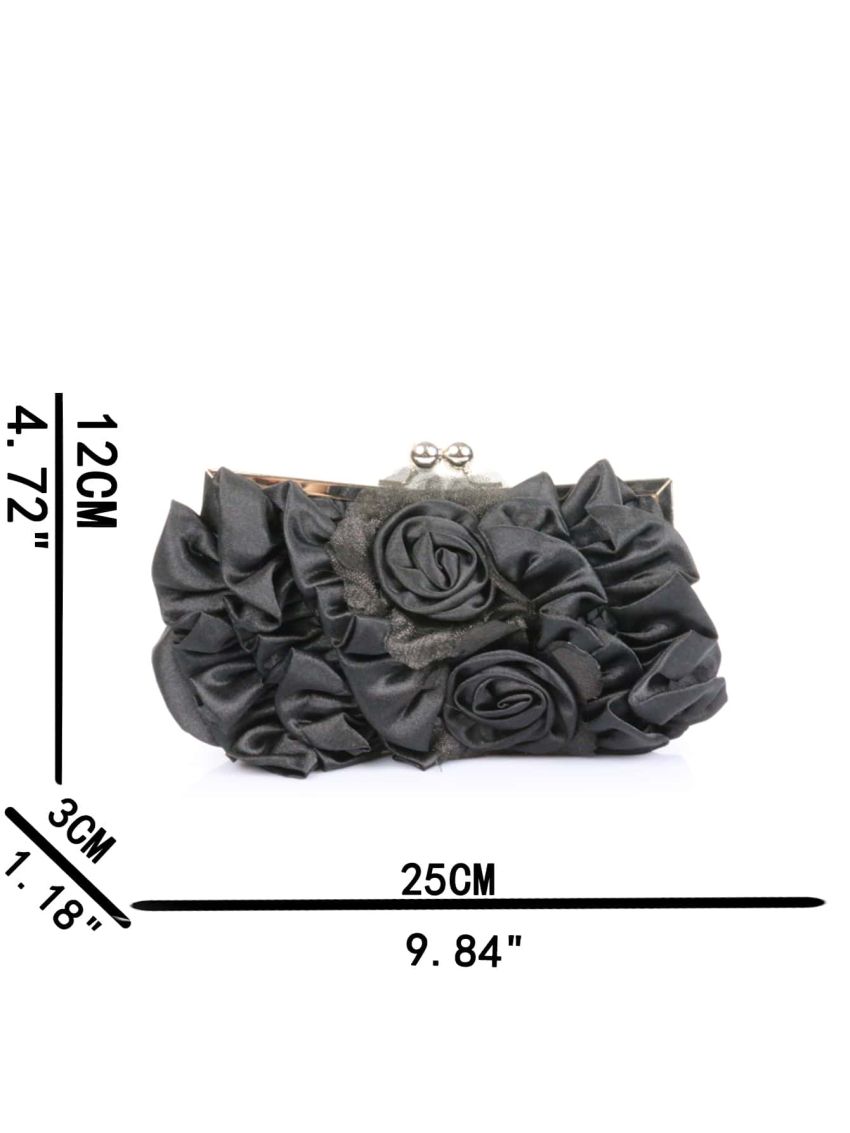 Flower Decor Kiss Lock Chain Evening Bag