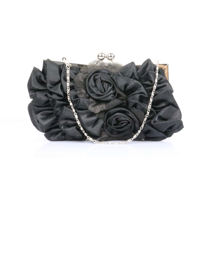 Flower Decor Kiss Lock Chain Evening Bag