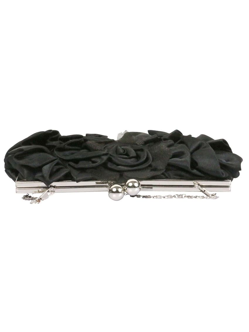 Flower Decor Kiss Lock Chain Evening Bag