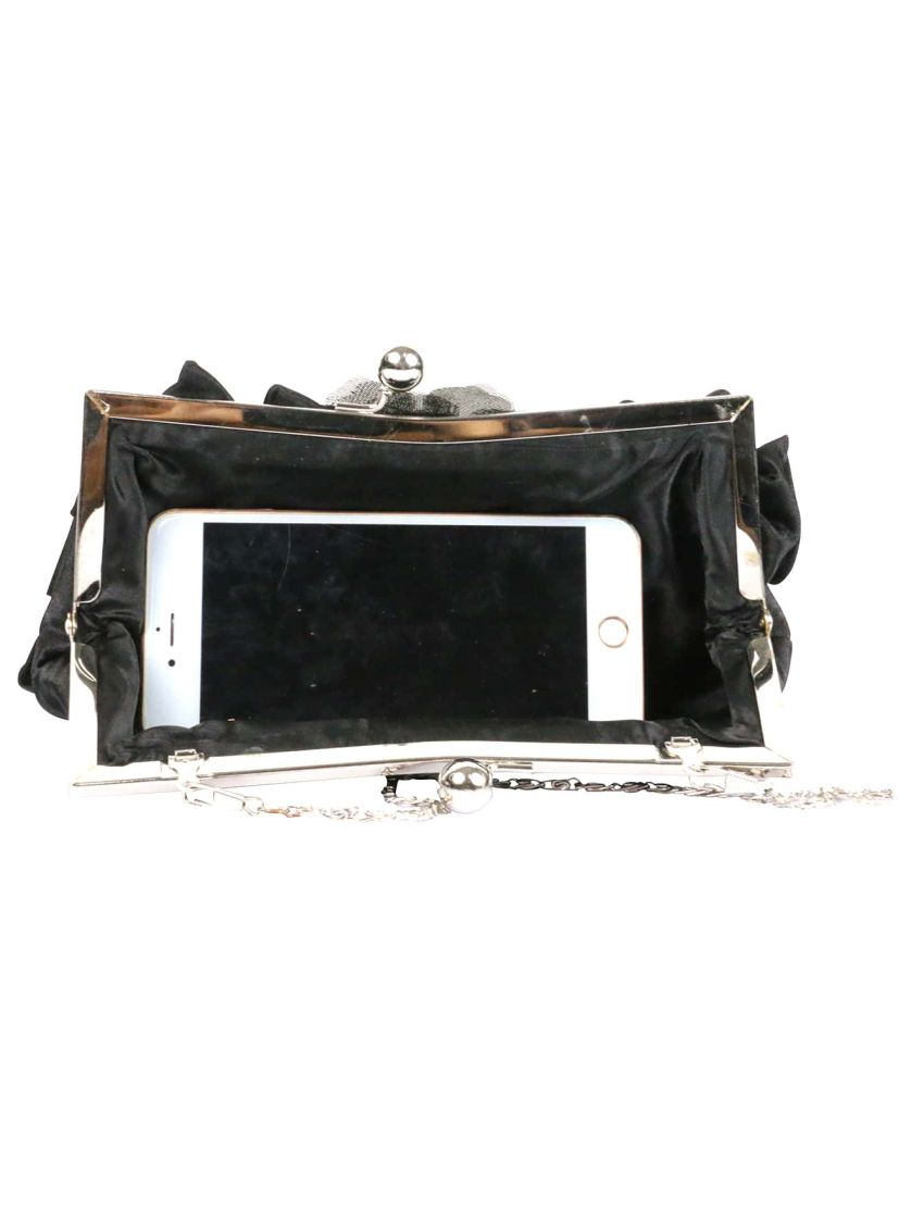 Flower Decor Kiss Lock Chain Evening Bag